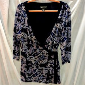 Woman short wrap Dress/Blouse Paisley Print White, Blue, Powder Pink Nylon